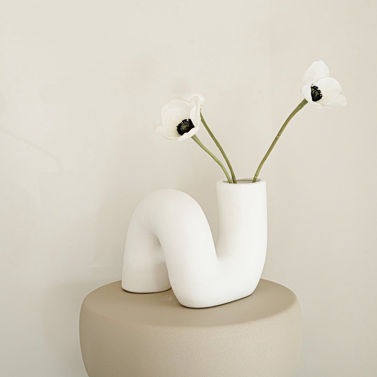 Indore Home - Kronkel Vaas - Bloemenvaas - Woonkamer decoratie - Vaas Wit - gebogen vaas - buis vaasje