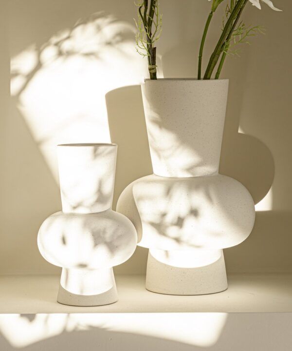 Indore Home - Vaas Ann - Set van 2 - Bloemenvazen - Wit - Woonkamer decoratie - Bol Vaas