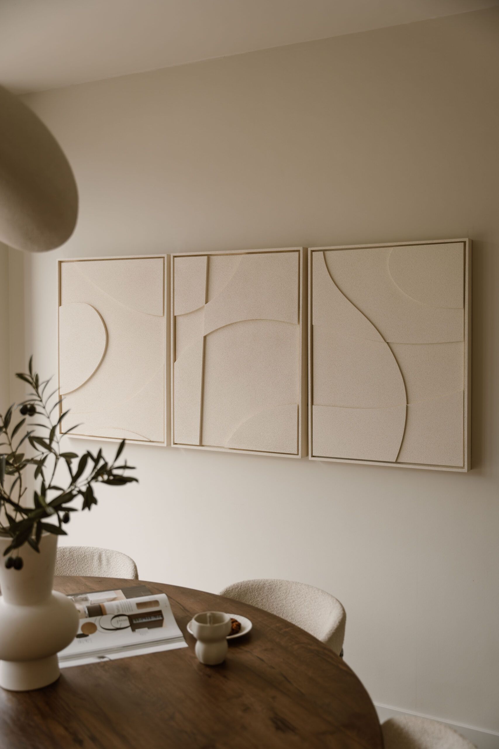 Indore Home – 3D Schilderij – Design A – Abstracte vormen – 3D wandpaneel – Crème - Set