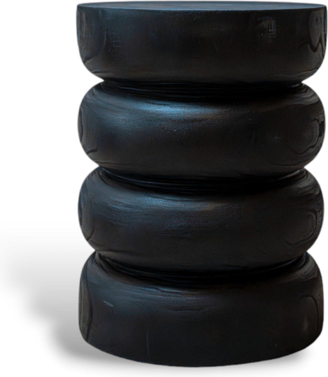 Indore Home - Woodfield bijzettafel - Stool - Massief hout - Boomstam - Boomstamtafel – Zwart