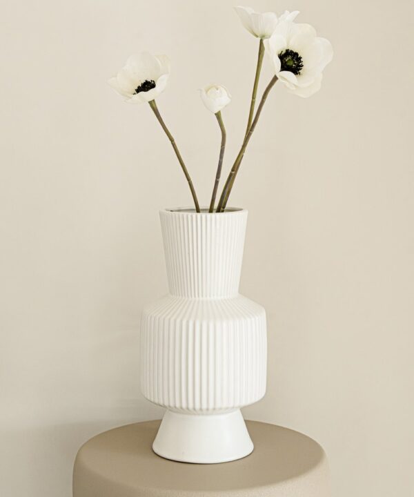 Indore Home - Vaas Boho - Bloemenvaas - Vaas Ribbel - Woonkamer decoratie - Vaas Wit - L