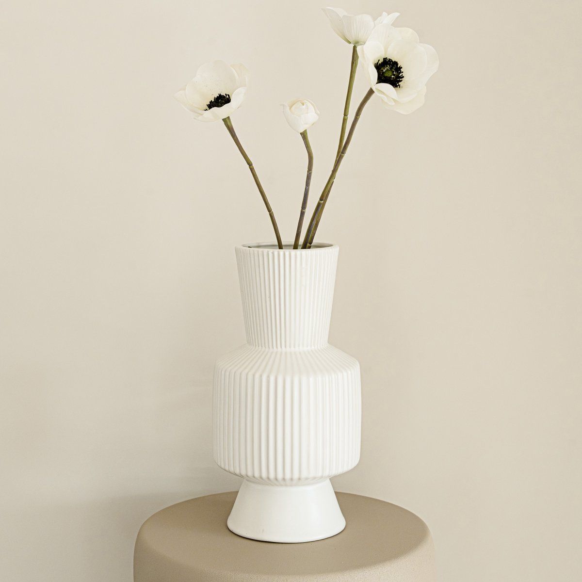 Indore Home - Vaas Boho - Bloemenvaas - Vaas Ribbel - Woonkamer decoratie - Vaas Wit - L