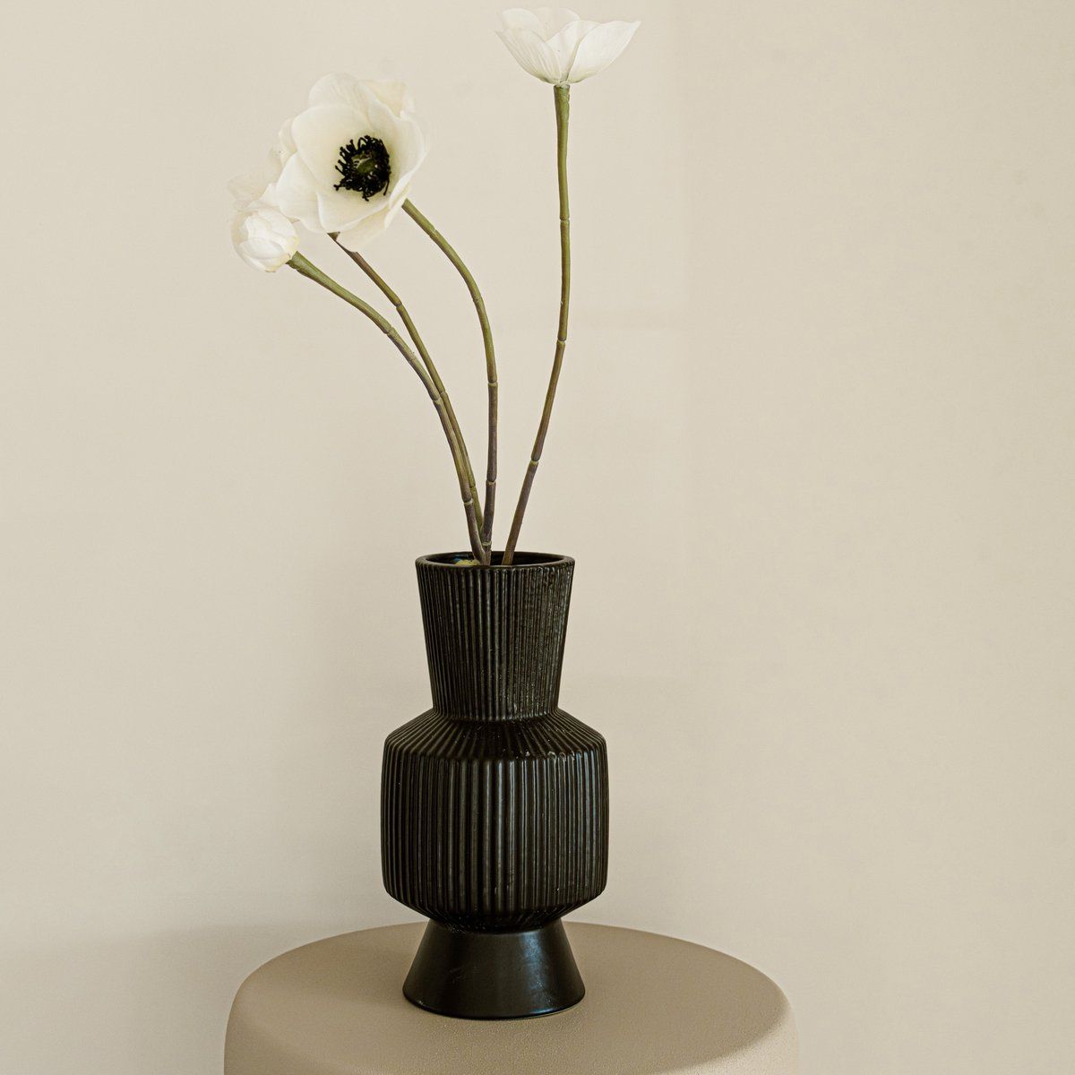 Vaas Boho - zwart - aardewerk - rond - 21cm