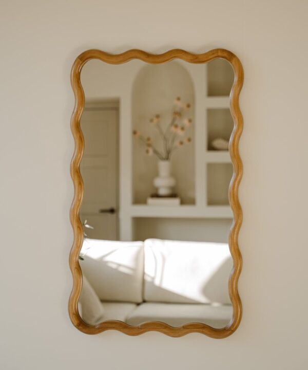 Indore Home - Spiegel Flow - golfrand - asymmetrisch - wandspiegel - 90 cm - Hout