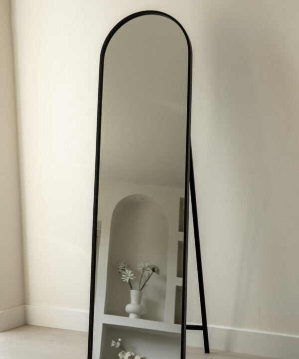Passpiegel toog - zwart - metaal - ronde bovenkant - 150cm x 40cm