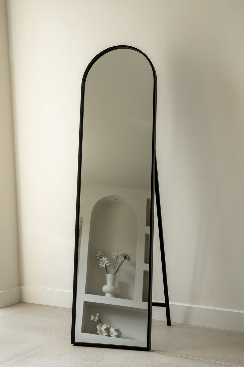Passpiegel toog - zwart - metaal - ronde bovenkant - 150cm x 40cm
