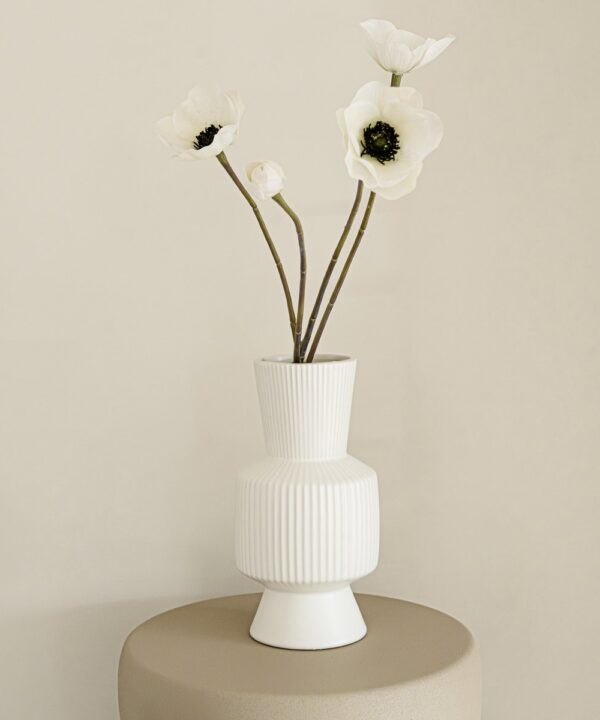 Indore Home - Vaas Boho - Bloemenvaas - Vaas Ribbel - Woonkamer decoratie - Vaas Wit - 21cm