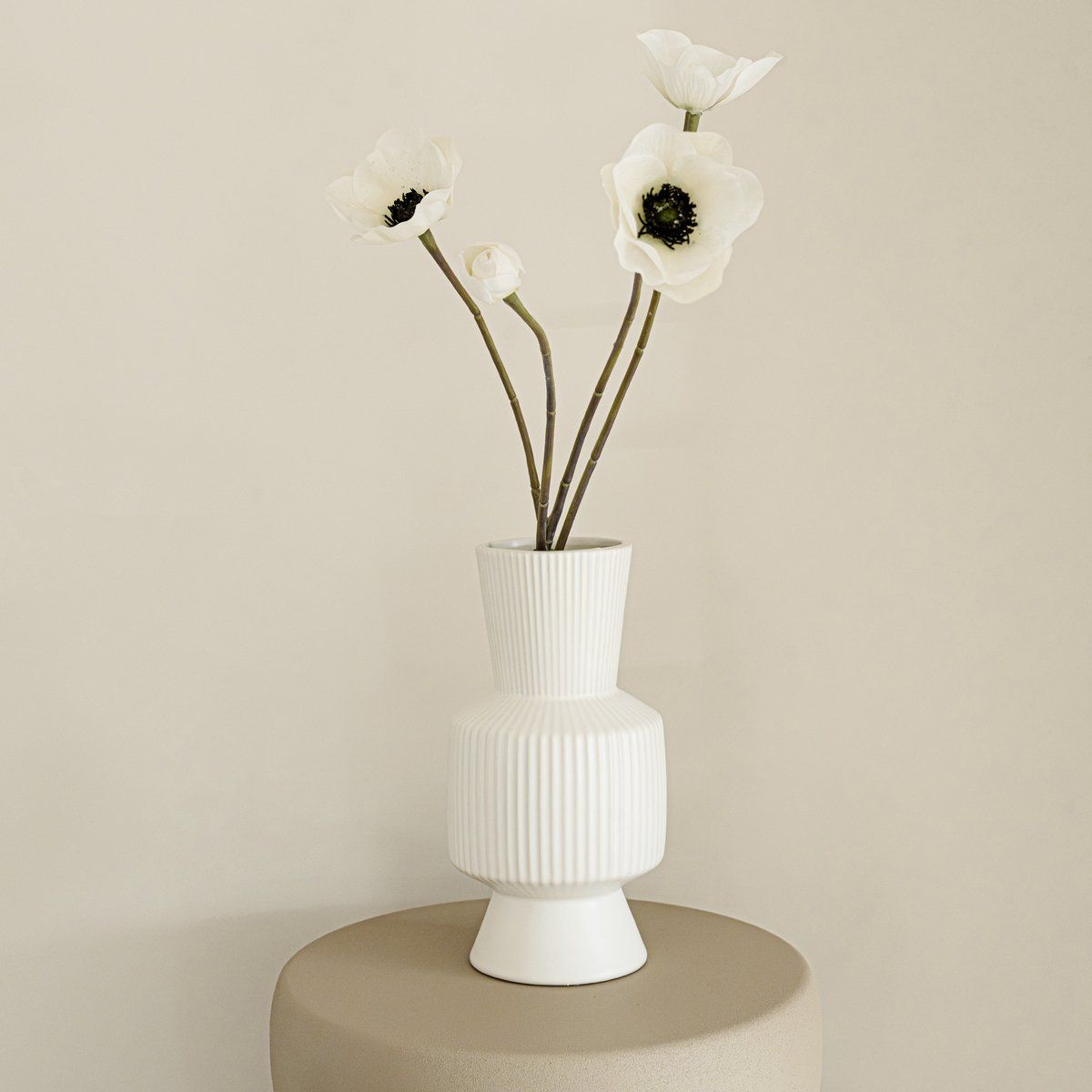 Vaas Boho - wit - aardewerk - rond - 21cm