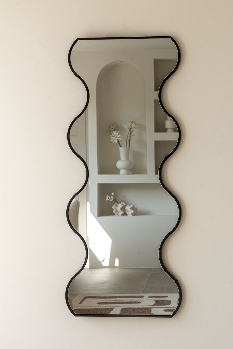 Indore Home - Spiegel - organische vorm - golfrand - wandspiegel - 120cm - zwart